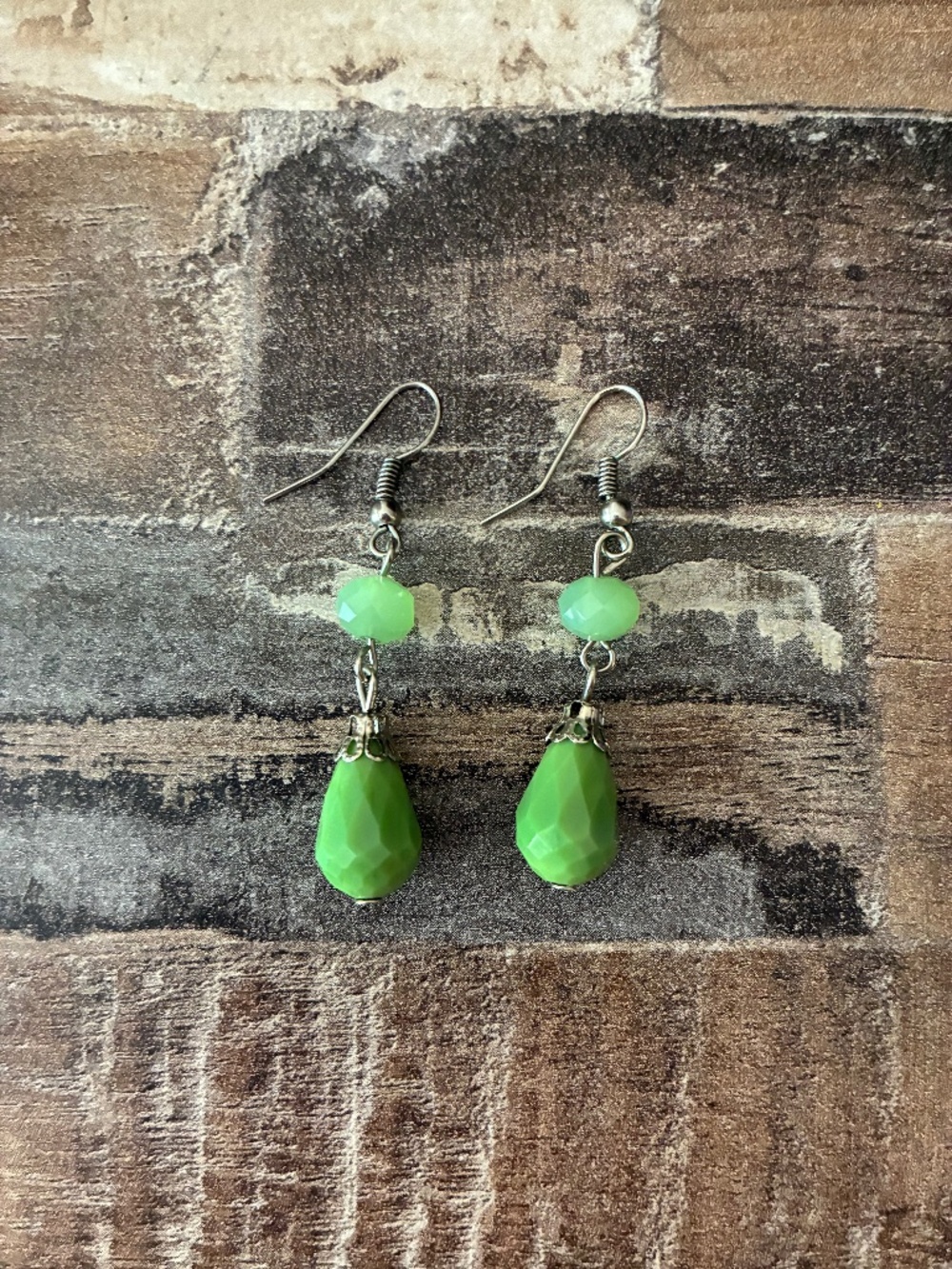 Green bead dangle earrings